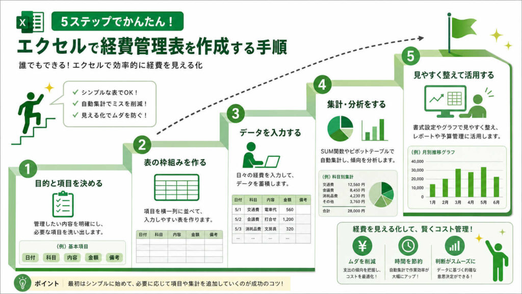 エクセルで経費管理表を作る方法【5STEP】