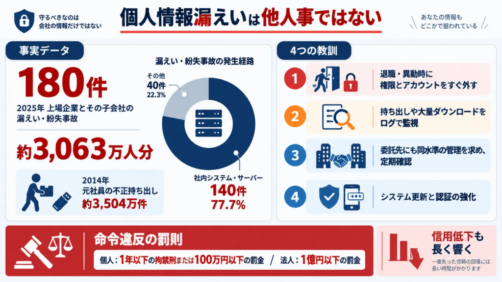 個人情報の取り扱いで起きやすい違反事例と学べる教訓