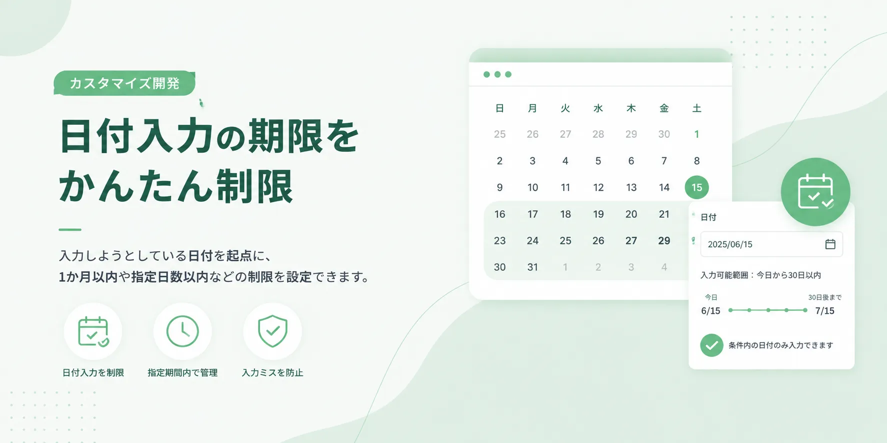 日付入力期限制限カスタマイズ開発のイメージ画像