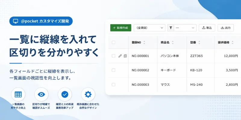 一覧縦線区切りカスタマイズ開発のイメージ画像