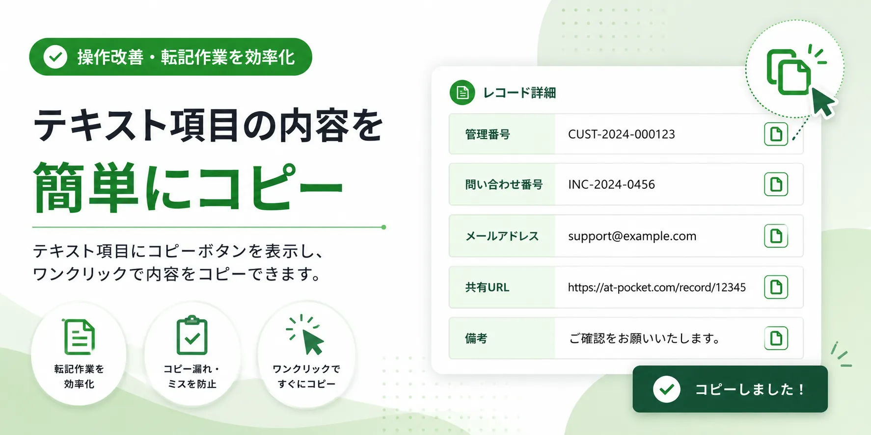 テキスト項目コピーボタン表示カスタマイズ開発のイメージ画像