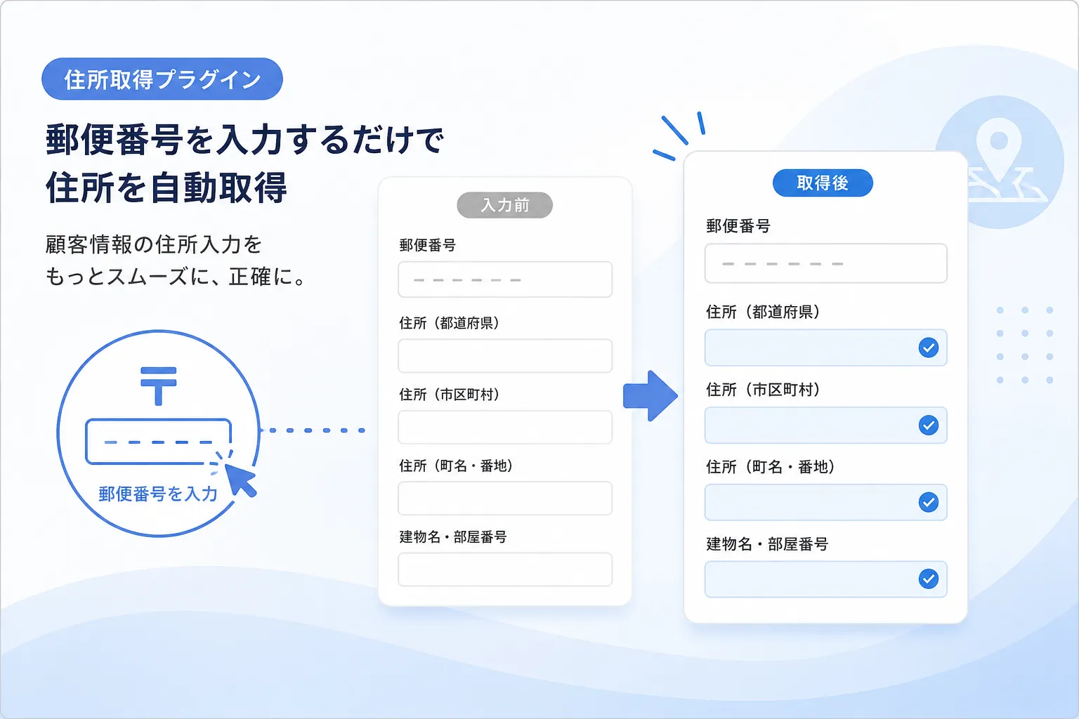 郵便番号から顧客住所を入力する活用例のアイキャッチ
