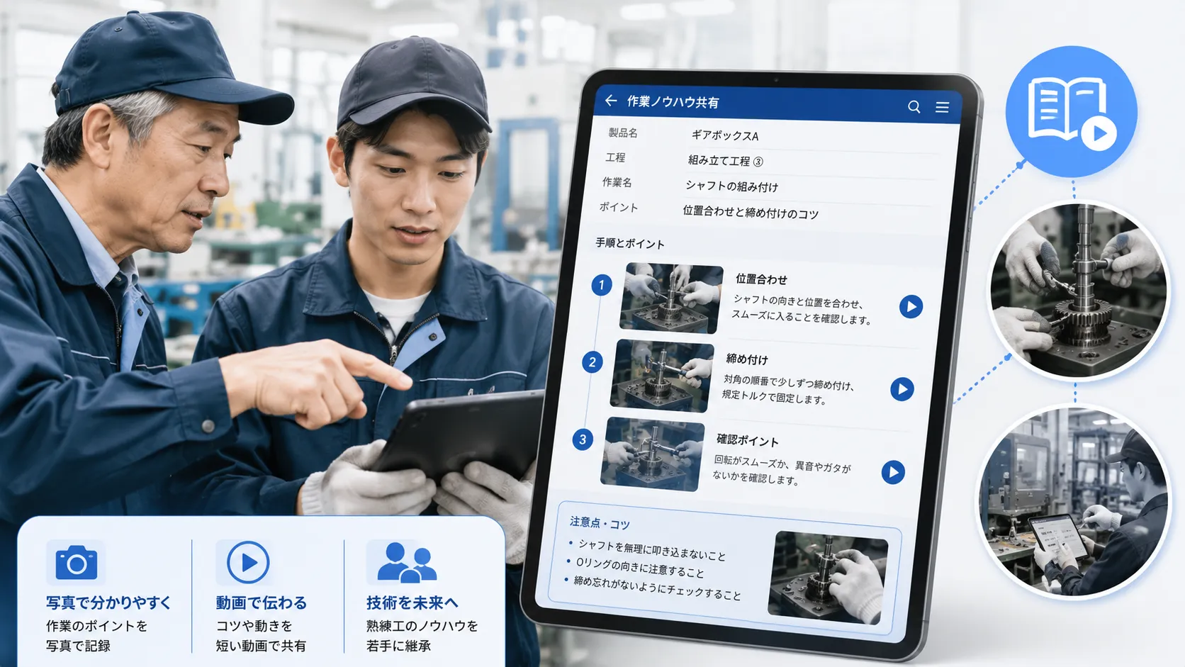 熟練工の作業手順とノウハウを写真で共有のイメージ