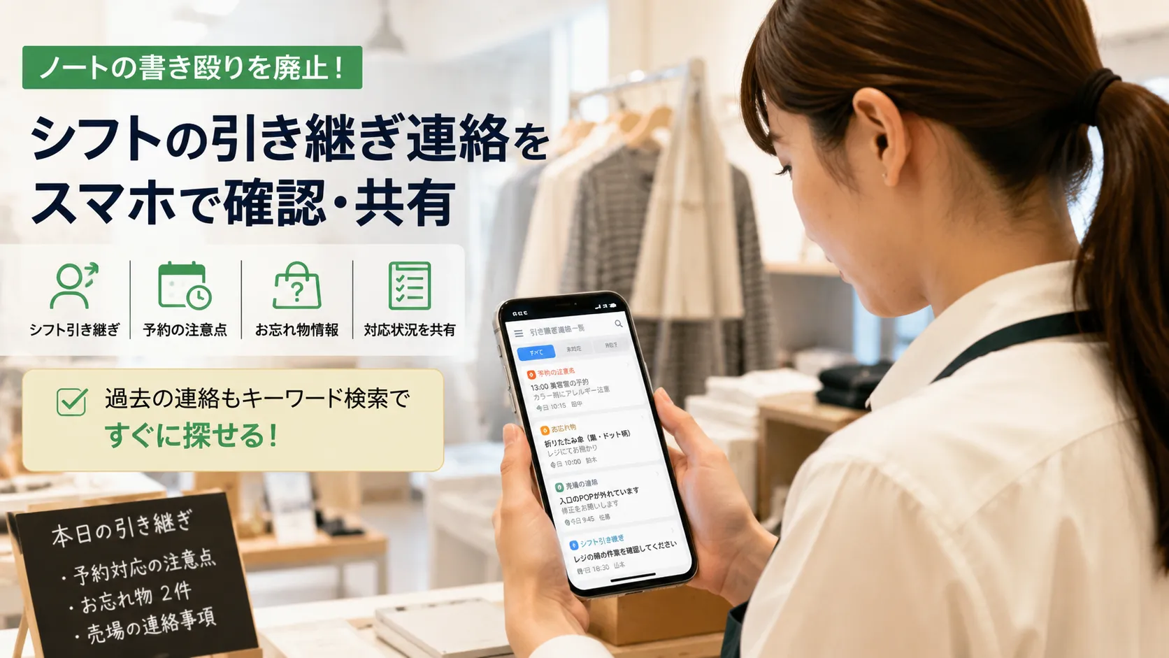 店舗のシフト引き継ぎ連絡をスマホで共有のイメージ