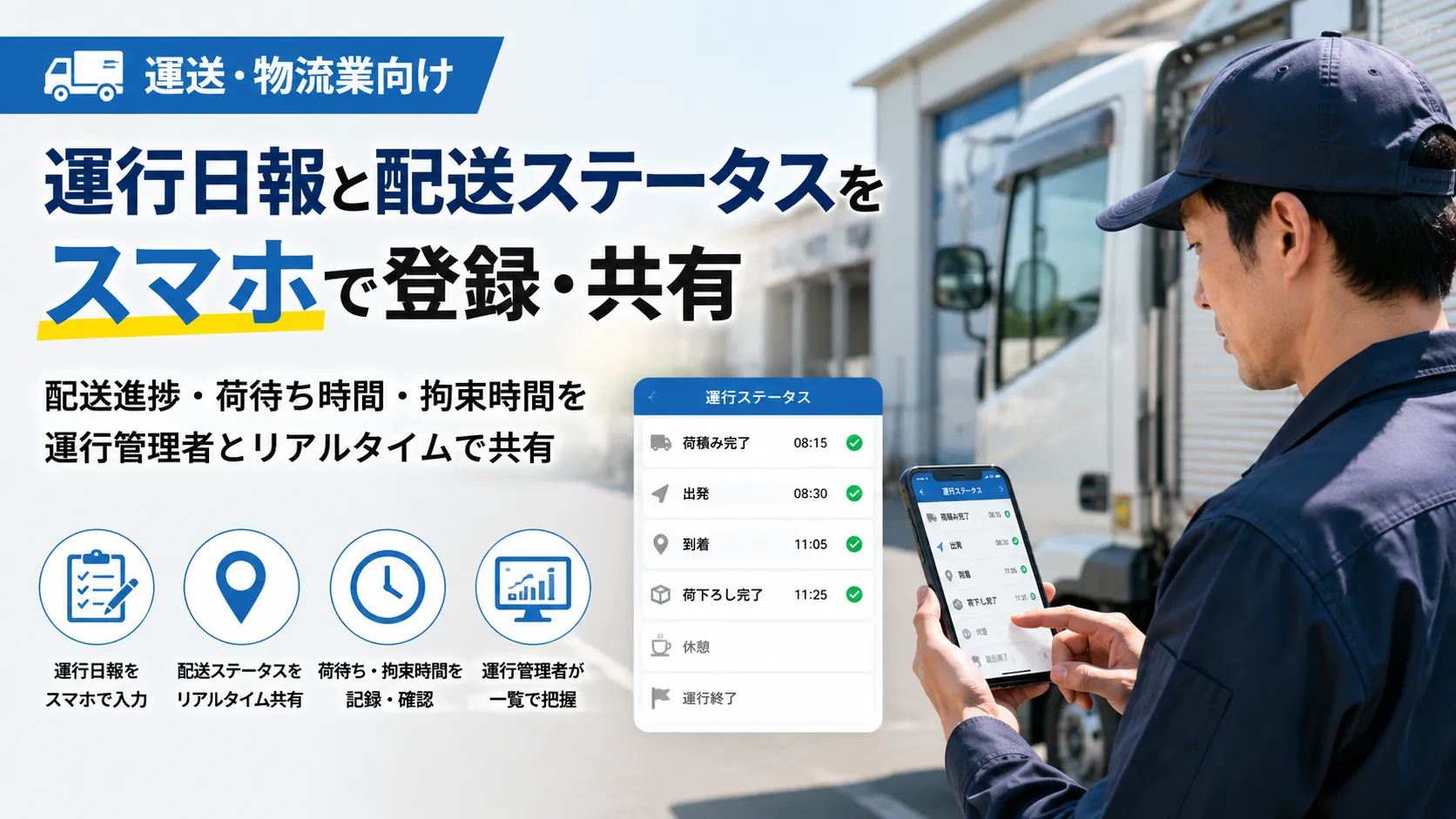 運行日報と配送進捗をスマホで共有のイメージ